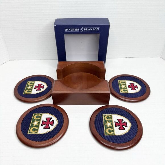 Smathers & Branson Other - Smathers & Branson Hand-Stitched Needlepoint Coaster Set- CC Shield Crest Logo